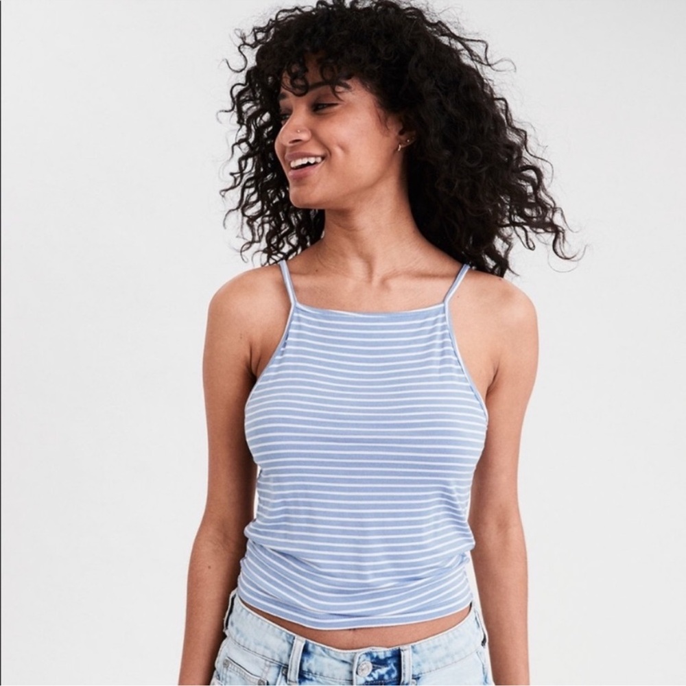 American Eagle High Neck Soft and Sexy Tank Top High Neck Striped